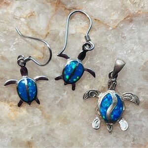 Sterling Mexico Opal Sea Turtle Earrings and Pendant